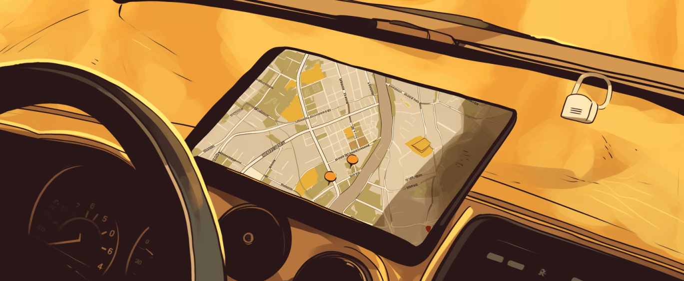 una tableta con el GPS adentró de un uber en los angeles